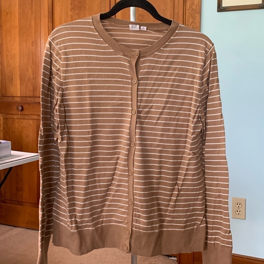 Old Navy Tan and White Striped Cardigan Size XL EUC
